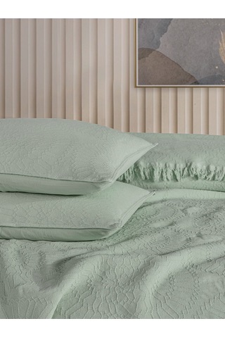 Jakarlı Daire Yatak Örtüsü Seti Çift Kişilik Mint Mint