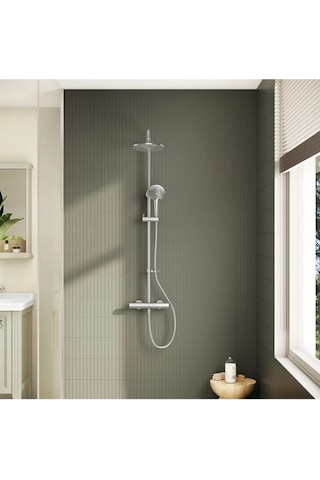 VitrA Aquaheat Bliss 240 A47205 2f Termostatik Duş Sistemi, Krom Krom