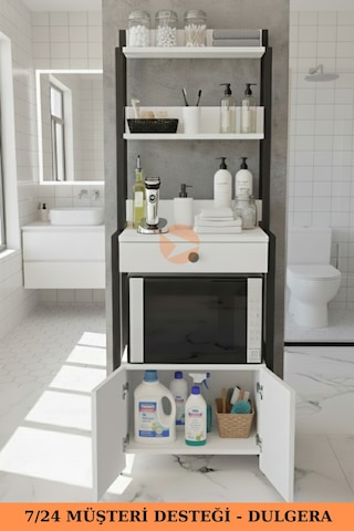 Dora Çok Amaçlı Banyo Dolabı Düzenleyici Çamaşır Odası Rafı Havluluk Rafı Beyaz