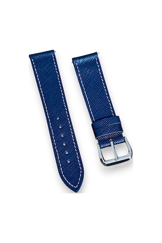 20mm Saffiano Hakiki Dana Derisi El Yapımı Saat Kordonu Lacivert