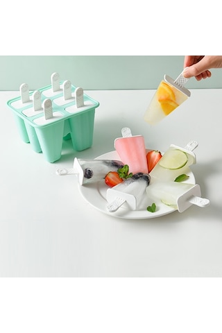 Vkemall Mavi Silikon Dondurma Kalıbı, Uzun Kollü Ve Bağımsız Kapaklı, 10 Bölmeli Buz Çubuğu Formu Çok Renkli