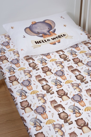 Organik Bebek Boy Lastikli Çarşaf Seti 80x140 - Sevimli Orman Arkadaşım Fil