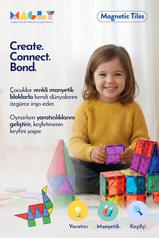 Magly Manyetik Yapı Blokları – Çocuklar Için Renkli 3 Boyutlu 72 Parça Manyetik Karo Oyun Seti