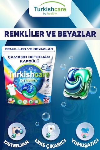 Turkishcare 3 in Pods Renkliler ve Beyazlar Çamaşır Deterjan Kapsülü 500 G
