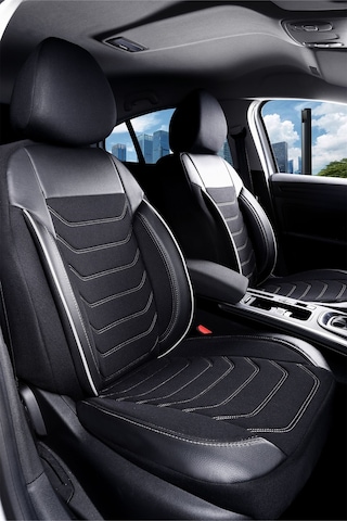 Citroen C5 Aircross Uyumlu Lüx Deri Detaylı Oto Koltuk Kılıfı Ön Arka Takım Carbon Serisi Siyah Beyaz