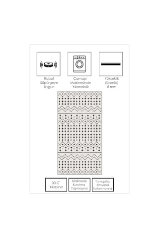 West Home Dijital Baskı Yıkanabilir Kaymaz Taban Leke Tutmaz Mutfak Halısı Salon Halısı Ve Yolluk Wh 491 White
