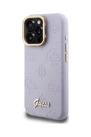 Apple iPhone 15 Pro Max Uyumlu Kılıf Guess Lisanslı M-safe Şarj Özellikli Kamera Standlı Peony Kapak Mor