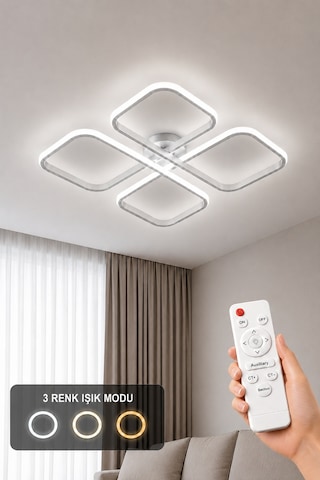 Nuvo Led Plafonyer Avize 3 Renk Kumandalı Gri