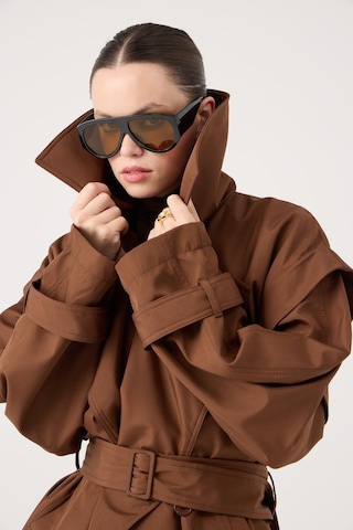Holly Lolly Kemerli Oversize Kesim Sara Trençkot Kahve