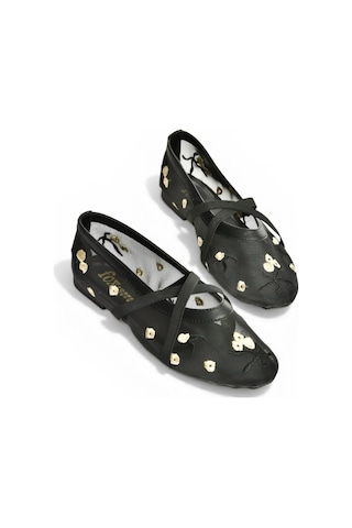 Fox Shoes Y811897015 Siyah File Çiçek Motifli Kadın Babet