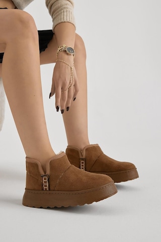 Kalın Poli Taban İçi Astarlı Süet Görünümlü Kadın Taba Günlük Bot Tbprf005 Taba