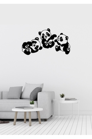 Baby Pandalar Üçlü Figürlü Dekoratif Metal Duvar Süsü