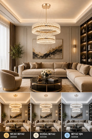 Modern Premium Led 3 Renkli Sarkıt Avize 248w Salon Mutfak Avizeleri Oturma Odası Avizesi Beyaz