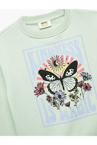Koton Uzun Kollu Bisiklet Yaka Pamuklu Kelebek Baskılı Sweatshirt Yeşil 6wkg10106ak Yeşil