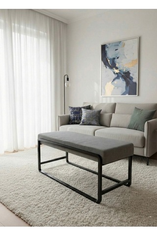 Elora Puf Bench - Baby Face Kumaş Metal Ayaklı Dikdörtgen Bench - Yatak Odası Salon Antre İçin Modern Tasarım - 120 Cm Cappuccino