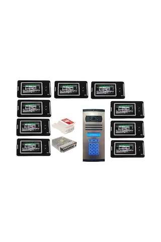 9 Daire Nts 2001-s 4,3'' Görüntülü Diafon Siyah-8003 Tuş Takımlı Şifreli Zil Panelli Set