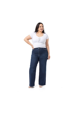 Disentis Büyük Beden Yüksek Bel Geniş Paça Lacivert Denim Pantolon-lacivert Lacivert