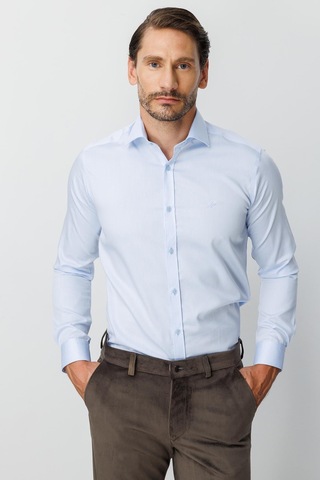 Igs Mavi Slim Fit Dar Kalıp Klasik Yaka Düz Uzun Kollu Cepsiz %100 Pamuk Gömlek-19998 Mavi