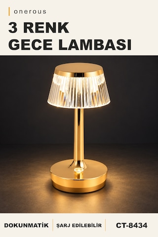 Onerous Dokunmatik 3 Renk Masa Lambası, Şarj Edilebilir Sarı