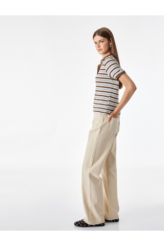 Koton Regular Fit Polo Yaka Kısa Kollu Çizgili Tişört Beyaz Çizgili 7wak50017uk
