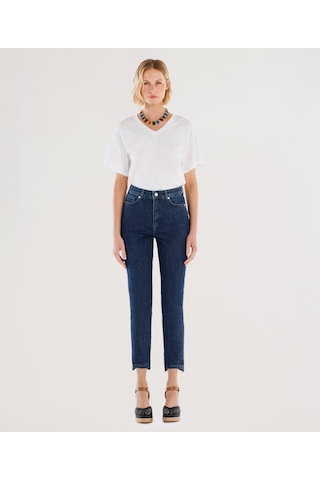 Yargıcı Paça Yırtmaç Detaylı Normal Bel Dar Boru Paça Denim Pantolon 25ykpn3023x 515 Mavi
