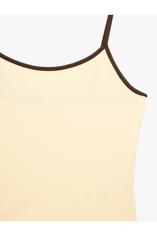 Koton Pamuklu Renk Kontrastlı Slim Fit U Yaka Askılı Bluz Sarı 6sak10236ek