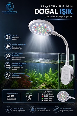 Sobo Usb Akvaryum Işığı - Balık Işığı - Bitki Işığı - 34 Led - Y-3w - Güçlü Aydınlatma - Üstün Performans - 23 Cm - Beyaz