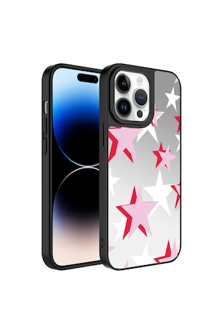 Apple Uyumlu iPhone 14 Pro Max Uyumlu Aynalı Desenli Kamera Korumalı Parlak Zore Mirror Kılıf-yıldız Yıldız -