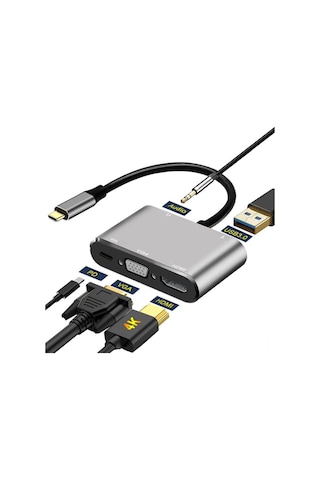 Type-C To 4K Hdmi Vga Usb 3.0 Otg Audio Ses Çevirici Kablo 5 In 1 (518947659)