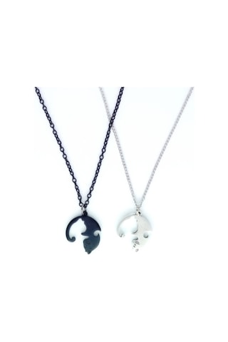 Unisex Ying Yang Kedili Çift Kolye Pembe