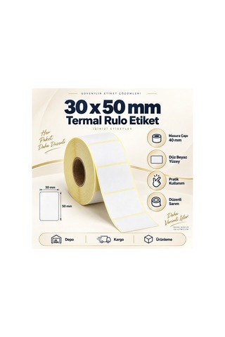 30x50 Rulo Ribonsuz Termal Barkod Etiketi 40 Mm Masura 1000 Sarım 50