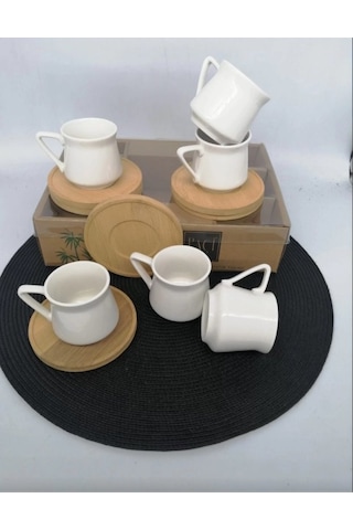 Şnr 101247 Kahve Fincanı Porselen 6'lı 1x6 Ahşap - Beyaz Şnr 101247 Kahve Fincanı Porselen 6'lı 1x6 Ahşap - Beyaz