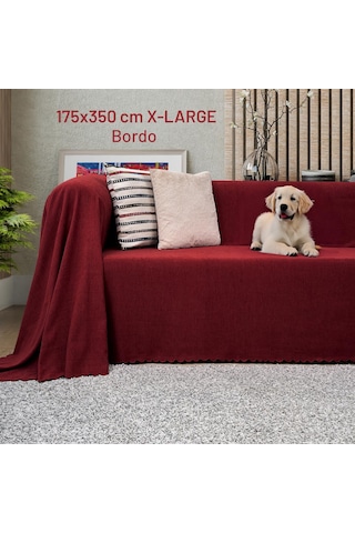 Kaymaz Koltuk Örtüsü Çift Taraflı Mikrofiber Şönil 175x350 Cm Xl- Bordo Kedi Köpek Ve Çocuk Dostu Bordo