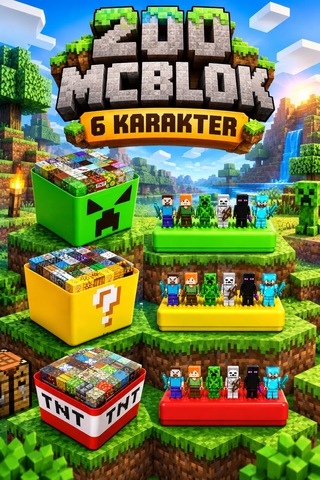 200 Adet Minecraft Manyetik Blok + 3 Farklı Saklama Kutusu +6 Karakter Hediye