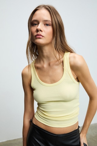 Ethıquet Lıllesol Kadın Fitilli Görünümlü Slim Fit Vücuda Oturan Havuz Yakalı Pamuklu Basic Sarı Atl SARI