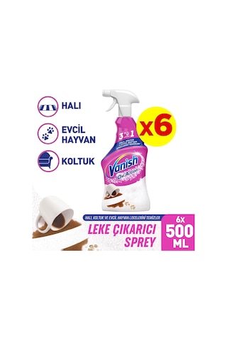 Vanish Oxi Action Çok Amaçlı Halı Koltuk ve Evcil Hayvan Leke Çıkarıcı Sprey 6 x 500 ML