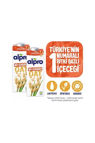Alpro Şekersiz Yulaf Sütü 2x1 L Vegan Laktozsuz Bitkisel Bazlı