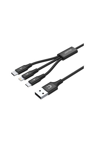 Unıtek Usb-a 3in1 Hızlı Şarj Kablosu 1.2mt 2.4a Mıcro Usb, Type-c, Lıghtnıng C14049bk