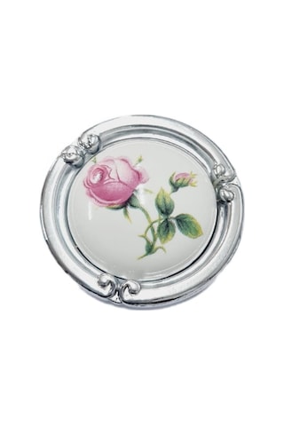 Porselen Düğme Kulp Metal Krom Güllü / 5 Adet Altın