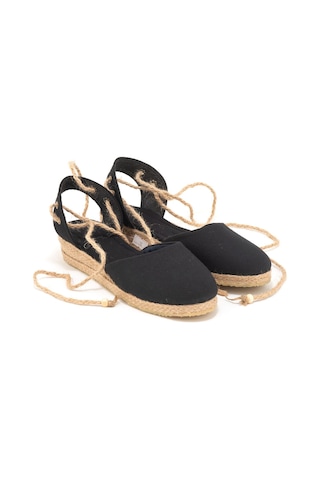 Star Tombis Gerçek Elişi Hasır Jüt Bileğe Bağlı Ipli Günlük Kadın Espadril Handmade Siyah