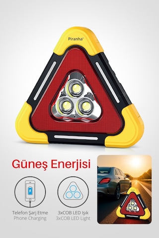 11320 Güneş Enerjili Reflektör / Tripod İkaz Üçgeni / Led / Sabitleme Ve Tutma Kolu / Usb Şarj