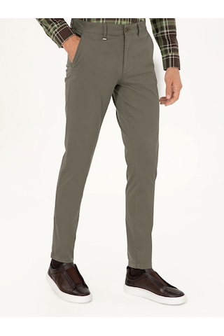 Cacharel Haki Slim Fit Pamuk Karışımlı Kanvas Pantolon Yesıl