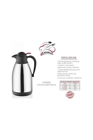 Cooker 2 Litre Lt Paslanmaz Inox Çelik Çay Termosu Ckr2006