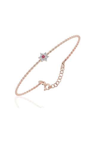 Altın Bilezik - Ortası Yakut Taşlı Çiçek 14 Ayar Altın Bilezik Pembe