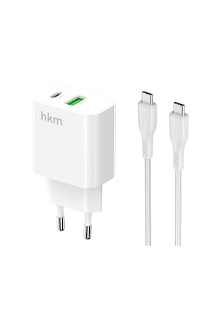 Bolt Duo 20W Usb-A Ve Type-C Çift Portlu Hızlı Şarj Aleti Type-C Kablo Ve Adaptör Seti Beyaz