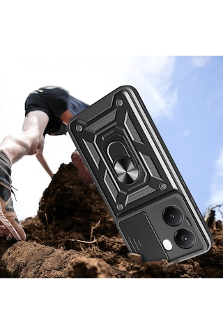 Realme 12 Plus Kılıf Magnetik Standlı Sürgülü Kamera Korumalı Tank Kapak