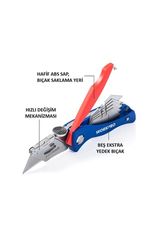 Lexroo Wp211006 Ağır Hizmet Paslanmaz Çelik Gövde Katlanır Rötuş Maket Bıçağı + 6 Adet Yedek Bıçak