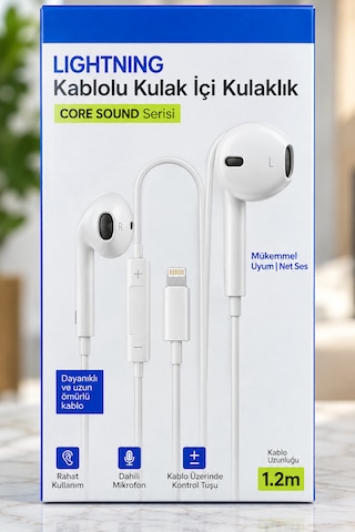 Lightning Kablolu Kulak İçi Kulaklık Mikrofonlu, Ses Kontrollü, Çağrı Destekli, 1.2 Metre Kablo, İphone Uyumlu Kablolu Kulaklık