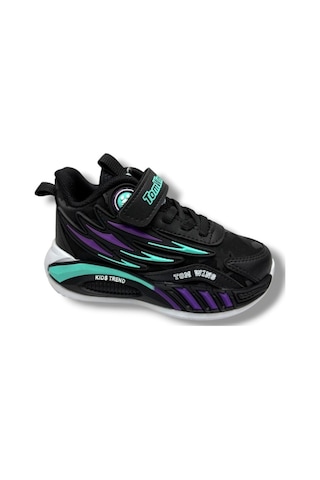 Tomwins 004-26 Kamuflaj Desenli Cırtlı Anatomik Çocuk Sneaker Siyah Mor Yeşil 26-30 Siyah