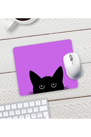 Mor Renk Kedi Baskılı Mouse Pad 23x19cm Fare Altlığı Kaydırmaz Taban Mousepad